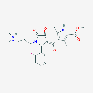 molecular formula C24H28FN3O5 B265067 (E)-{1-[3-(dimethylammonio)propyl]-2-(2-fluorophenyl)-4,5-dioxopyrrolidin-3-ylidene}[5-(methoxycarbonyl)-2,4-dimethyl-1H-pyrrol-3-yl]methanolate 