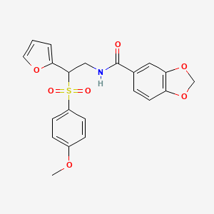 molecular formula C21H19NO7S B2650675 N-(2-(呋喃-2-基)-2-((4-甲氧基苯基)磺酰基)乙基)苯并[d][1,3]二噁英-5-甲酰胺 CAS No. 946319-18-2