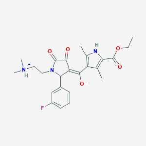 molecular formula C24H28FN3O5 B265068 (E)-{1-[2-(dimethylammonio)ethyl]-2-(3-fluorophenyl)-4,5-dioxopyrrolidin-3-ylidene}[5-(ethoxycarbonyl)-2,4-dimethyl-1H-pyrrol-3-yl]methanolate 