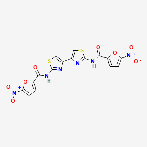 molecular formula C16H8N6O8S2 B2650680 5-nitro-N-[4-[2-[(5-nitrofuran-2-carbonyl)amino]-1,3-thiazol-4-yl]-1,3-thiazol-2-yl]furan-2-carboxamide CAS No. 476643-46-6