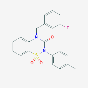 molecular formula C22H19FN2O3S B2650688 2-(3,4-dimethylphenyl)-4-(3-fluorobenzyl)-2H-benzo[e][1,2,4]thiadiazin-3(4H)-one 1,1-dioxide CAS No. 899725-55-4