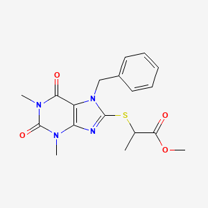 molecular formula C18H20N4O4S B2650709 methyl 2-[(7-benzyl-1,3-dimethyl-2,6-dioxo-2,3,6,7-tetrahydro-1H-purin-8-yl)sulfanyl]propanoate CAS No. 374615-26-6