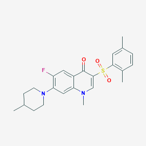 molecular formula C24H27FN2O3S B2650713 3-((2,5-二甲苯基)磺酰基)-6-氟-1-甲基-7-(4-甲基哌啶-1-基)喹啉-4(1H)-酮 CAS No. 892779-75-8
