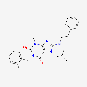 molecular formula C26H29N5O2 B2650729 1,7-dimethyl-3-(2-methylbenzyl)-9-phenethyl-6,7,8,9-tetrahydropyrimido[2,1-f]purine-2,4(1H,3H)-dione CAS No. 877616-27-8