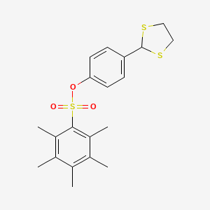 molecular formula C20H24O3S3 B2650752 4-(1,3-Dithiolan-2-yl)phenyl 2,3,4,5,6-pentamethylbenzenesulfonate CAS No. 301193-54-4