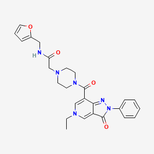 molecular formula C26H28N6O4 B2650774 2-(4-(5-乙基-3-氧代-2-苯基-3,5-二氢-2H-吡唑并[4,3-c]吡啶-7-甲酰基)哌嗪-1-基)-N-(呋喃-2-基甲基)乙酰胺 CAS No. 1040649-26-0