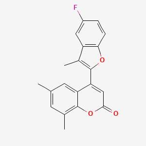 molecular formula C20H15FO3 B2650786 4-(5-Fluoro-3-methyl-1-benzofuran-2-yl)-6,8-dimethylchromen-2-one CAS No. 845668-14-6