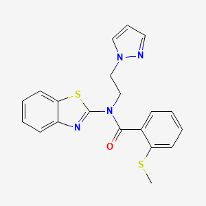 molecular formula C20H18N4OS2 B2650797 N-(2-(1H-吡唑-1-基)乙基)-N-(苯并[d]噻唑-2-基)-2-(甲硫基)苯甲酰胺 CAS No. 1171788-35-4