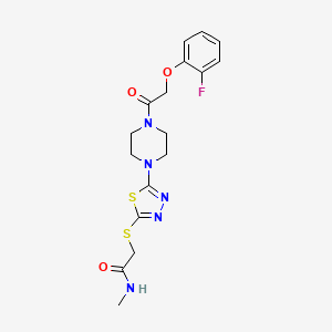 molecular formula C17H20FN5O3S2 B2650808 2-((5-(4-(2-(2-fluorophenoxy)acetyl)piperazin-1-yl)-1,3,4-thiadiazol-2-yl)thio)-N-methylacetamide CAS No. 1105226-12-7