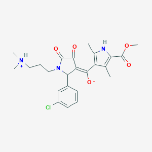 molecular formula C24H28ClN3O5 B265083 (E)-{2-(3-chlorophenyl)-1-[3-(dimethylammonio)propyl]-4,5-dioxopyrrolidin-3-ylidene}[5-(methoxycarbonyl)-2,4-dimethyl-1H-pyrrol-3-yl]methanolate 