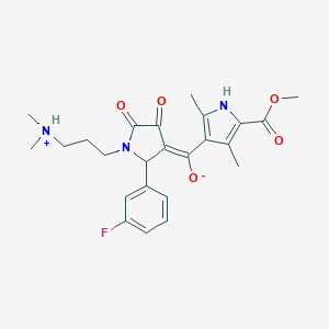 molecular formula C24H28FN3O5 B265085 (E)-{1-[3-(dimethylammonio)propyl]-2-(3-fluorophenyl)-4,5-dioxopyrrolidin-3-ylidene}[5-(methoxycarbonyl)-2,4-dimethyl-1H-pyrrol-3-yl]methanolate 