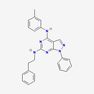 molecular formula C26H24N6 B2650865 (3-Methylphenyl){1-phenyl-6-[(2-phenylethyl)amino]pyrazolo[4,5-e]pyrimidin-4-y l}amine CAS No. 946321-26-2