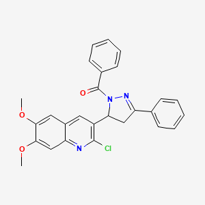 molecular formula C27H22ClN3O3 B2650872 3-(1-benzoyl-3-phenyl-4,5-dihydro-1H-pyrazol-5-yl)-2-chloro-6,7-dimethoxyquinoline CAS No. 489403-93-2