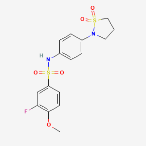 molecular formula C16H17FN2O5S2 B2650873 N-(4-(1,1-dioxidoisothiazolidin-2-yl)phenyl)-3-fluoro-4-methoxybenzenesulfonamide CAS No. 951551-20-5