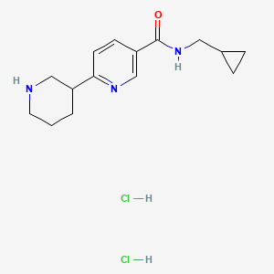 molecular formula C15H23Cl2N3O B2650878 N-(环丙基甲基)-6-哌啶-3-基烟酰胺二盐酸盐 CAS No. 1858255-43-2