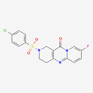 molecular formula C17H13ClFN3O3S B2650880 2-((4-chlorophenyl)sulfonyl)-8-fluoro-3,4-dihydro-1H-dipyrido[1,2-a:4',3'-d]pyrimidin-11(2H)-one CAS No. 2034276-29-2