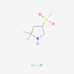 molecular formula C7H16ClNO2S B2650897 2,2-二甲基-4-甲基磺酰基吡咯烷；盐酸盐 CAS No. 2377032-48-7