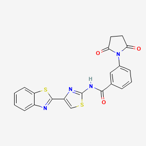 molecular formula C21H14N4O3S2 B2650904 N-[4-(1,3-苯并噻唑-2-基)-1,3-噻唑-2-基]-3-(2,5-二氧代吡咯烷-1-基)苯甲酰胺 CAS No. 477486-60-5