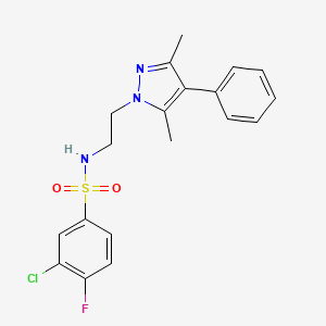 molecular formula C19H19ClFN3O2S B2650911 3-氯-N-(2-(3,5-二甲基-4-苯基-1H-吡唑-1-基)乙基)-4-氟苯磺酰胺 CAS No. 2034327-89-2