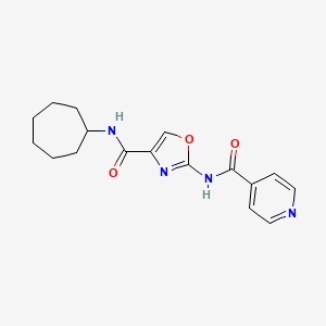 molecular formula C17H20N4O3 B2650916 N-环庚基-2-(异烟酰胺基)恶唑-4-甲酰胺 CAS No. 1797059-91-6