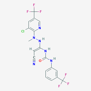molecular formula C18H13ClF6N6O B2650920 N-(1-{2-[3-氯-5-(三氟甲基)-2-吡啶基]-2-甲基肼基}-2-氰基乙烯基)-N'-[3-(三氟甲基)苯基]脲 CAS No. 337920-17-9