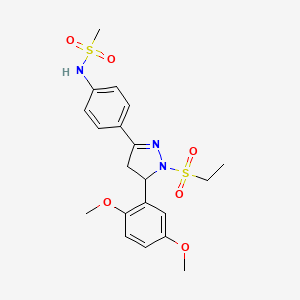 molecular formula C20H25N3O6S2 B2650922 N-(4-(5-(2,5-二甲氧基苯基)-1-(乙磺酰基)-4,5-二氢-1H-吡唑-3-基)苯基)甲磺酰胺 CAS No. 714263-23-7