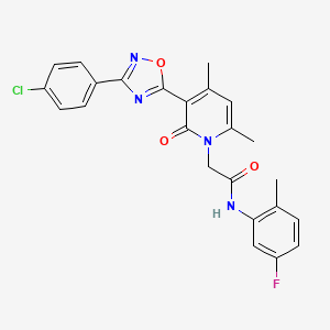 molecular formula C24H20ClFN4O3 B2650939 2-(3-(3-(4-chlorophenyl)-1,2,4-oxadiazol-5-yl)-4,6-dimethyl-2-oxopyridin-1(2H)-yl)-N-(5-fluoro-2-methylphenyl)acetamide CAS No. 946237-99-6