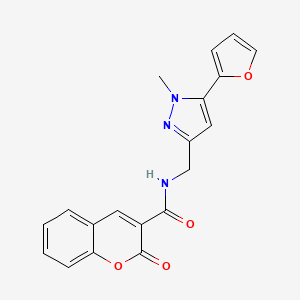 molecular formula C19H15N3O4 B2650944 N-((5-(呋喃-2-基)-1-甲基-1H-吡唑-3-基)甲基)-2-氧代-2H-色烯-3-甲酰胺 CAS No. 1421500-26-6