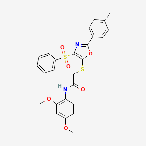 molecular formula C26H24N2O6S2 B2650952 N-(2,4-dimethoxyphenyl)-2-((4-(phenylsulfonyl)-2-(p-tolyl)oxazol-5-yl)thio)acetamide CAS No. 850926-38-4