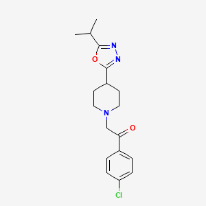 molecular formula C18H22ClN3O2 B2650962 1-(4-Chlorophenyl)-2-(4-(5-isopropyl-1,3,4-oxadiazol-2-yl)piperidin-1-yl)ethanone CAS No. 1251544-88-3
