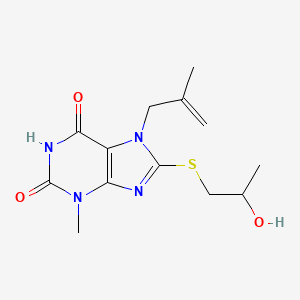 molecular formula C13H18N4O3S B2650965 8-((2-hydroxypropyl)thio)-3-methyl-7-(2-methylallyl)-1H-purine-2,6(3H,7H)-dione CAS No. 498535-84-5