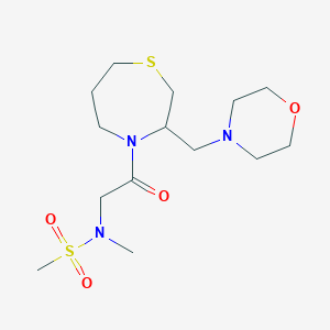 molecular formula C14H27N3O4S2 B2650972 N-methyl-N-(2-(3-(morpholinomethyl)-1,4-thiazepan-4-yl)-2-oxoethyl)methanesulfonamide CAS No. 1421509-46-7