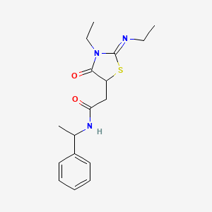 molecular formula C17H23N3O2S B2650975 2-[(2E)-3-ethyl-2-(ethylimino)-4-oxo-1,3-thiazolidin-5-yl]-N-(1-phenylethyl)acetamide CAS No. 691391-24-9