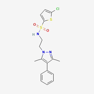 molecular formula C17H18ClN3O2S2 B2650980 5-chloro-N-(2-(3,5-dimethyl-4-phenyl-1H-pyrazol-1-yl)ethyl)thiophene-2-sulfonamide CAS No. 2034327-83-6