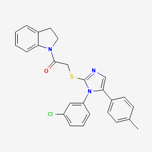 molecular formula C26H22ClN3OS B2650984 2-((1-(3-chlorophenyl)-5-(p-tolyl)-1H-imidazol-2-yl)thio)-1-(indolin-1-yl)ethanone CAS No. 1207058-35-2