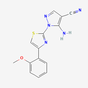 molecular formula C14H11N5OS B2650990 5-氨基-1-[4-(2-甲氧基苯基)-1,3-噻唑-2-基]吡唑-4-腈 CAS No. 882152-70-7