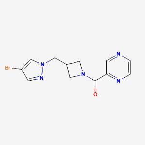 molecular formula C12H12BrN5O B2651000 [3-[(4-Bromopyrazol-1-yl)methyl]azetidin-1-yl]-pyrazin-2-ylmethanone CAS No. 2415555-02-9