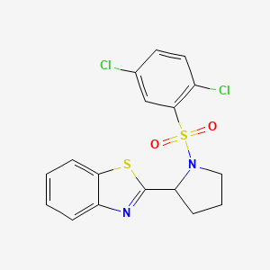 molecular formula C17H14Cl2N2O2S2 B2651002 2-[1-(2,5-Dichlorobenzenesulfonyl)pyrrolidin-2-yl]-1,3-benzothiazole CAS No. 672925-48-3