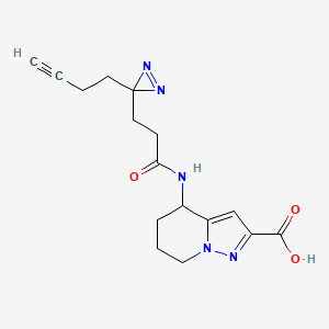 molecular formula C16H19N5O3 B2651015 4-[3-(3-But-3-ynyldiazirin-3-yl)propanoylamino]-4,5,6,7-tetrahydropyrazolo[1,5-a]pyridine-2-carboxylic acid CAS No. 2220169-26-4