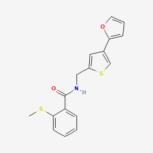 molecular formula C17H15NO2S2 B2651019 N-[[4-(Furan-2-yl)thiophen-2-yl]methyl]-2-methylsulfanylbenzamide CAS No. 2379993-52-7