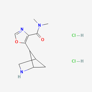 molecular formula C11H17Cl2N3O2 B2651024 5-(2-氮杂双环[2.1.1]己烷-5-基)-N,N-二甲基-1,3-恶唑-4-甲酰胺;二盐酸盐 CAS No. 2344680-10-8