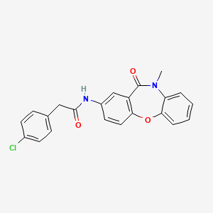 molecular formula C22H17ClN2O3 B2651059 2-(4-氯苯基)-N-(10-甲基-11-氧代-10,11-二氢二苯并[b,f][1,4]恶嗪-2-基)乙酰胺 CAS No. 922131-64-4