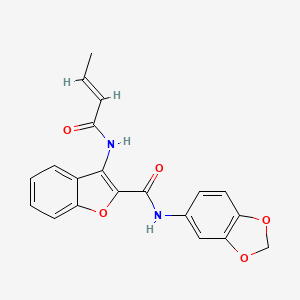 molecular formula C20H16N2O5 B2651073 (E)-N-(苯并[d][1,3]二氧杂环-5-基)-3-(丁-2-烯酰胺)苯并呋喃-2-甲酰胺 CAS No. 888458-37-5