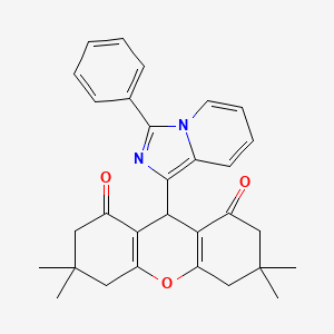 molecular formula C30H30N2O3 B2651088 3,3,6,6-四甲基-9-(3-苯基咪唑并[1,5-a]吡啶-1-基)-3,4,5,6,7,9-六氢-1H-氧杂蒽-1,8(2H)-二酮 CAS No. 494830-91-0