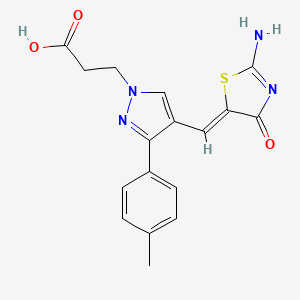 (Z)-3-(4-((2-imino-4-oxothiazolidin-5-ylidene)methyl)-3-(p-tolyl)-1H-pyrazol-1-yl)propanoic acid