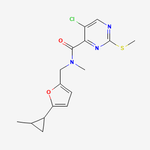 molecular formula C16H18ClN3O2S B2651129 5-氯-N-甲基-N-[[5-(2-甲基环丙基)呋喃-2-基]甲基]-2-甲硫基嘧啶-4-甲酰胺 CAS No. 1100248-02-9