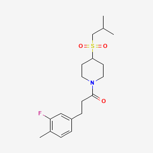 molecular formula C19H28FNO3S B2651130 3-(3-Fluoro-4-methylphenyl)-1-(4-(isobutylsulfonyl)piperidin-1-yl)propan-1-one CAS No. 1797893-84-5