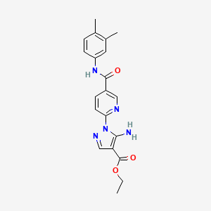 molecular formula C20H21N5O3 B2651147 ethyl 5-amino-1-(5-{[(3,4-dimethylphenyl)amino]carbonyl}pyridin-2-yl)-1H-pyrazole-4-carboxylate CAS No. 1185043-78-0