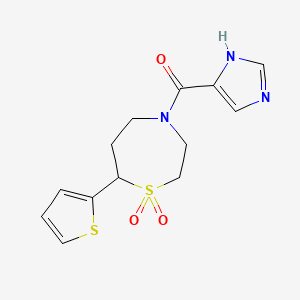 molecular formula C13H15N3O3S2 B2651153 （1,1-二氧化-7-（噻吩-2-基）-1,4-噻氮杂环-4-基）（1H-咪唑-4-基）甲苯酮 CAS No. 2034307-63-4