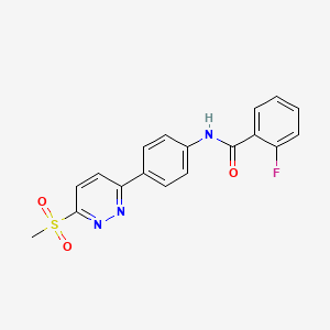 molecular formula C18H14FN3O3S B2651163 2-氟-N-(4-(6-(甲基磺酰基)嘧啶-3-基)苯基)苯甲酰胺 CAS No. 941942-85-4
